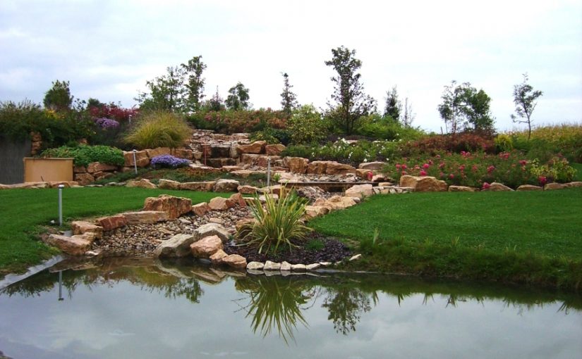Rivière, cascade et bassin paysager